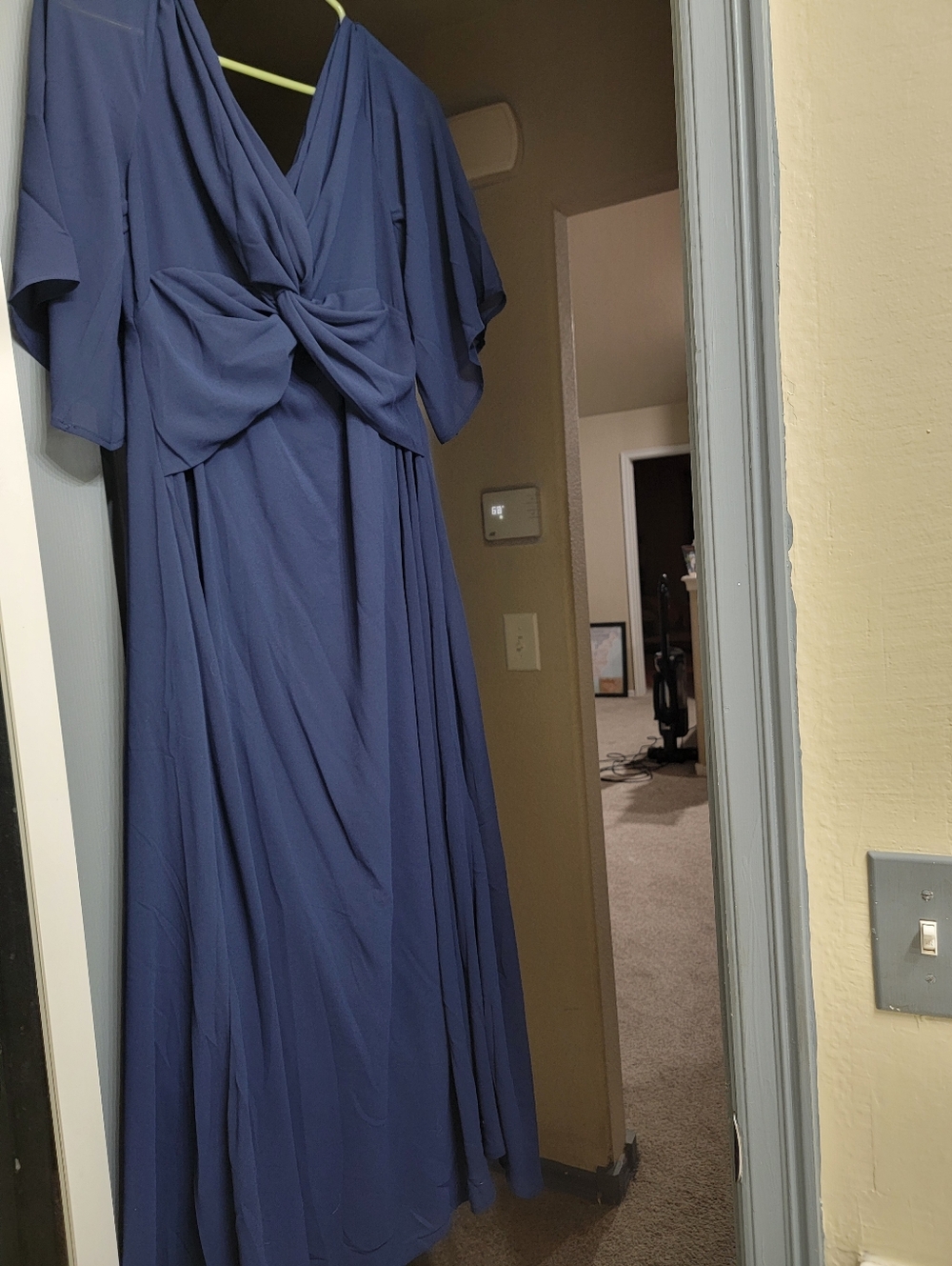 Elegant Blue Knot-Front Maxi Dress
